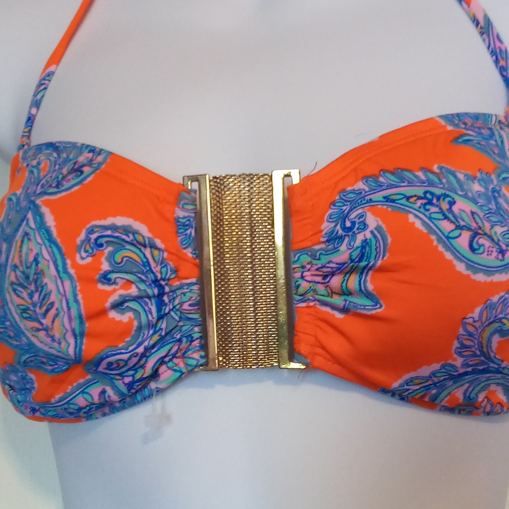 Daniel Cremieux Ladies Orange Paisley Halter Bikini Top Sz M - Picture 3 of 5
